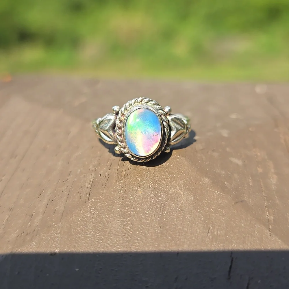 Aurora Opal Solid Sterling Silver Ring